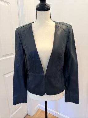 Tory Burch Dark Blue Leather Open-Front Jacket